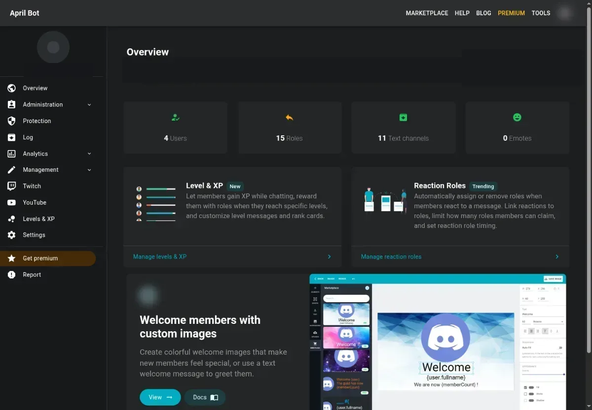 Server dashboard overview