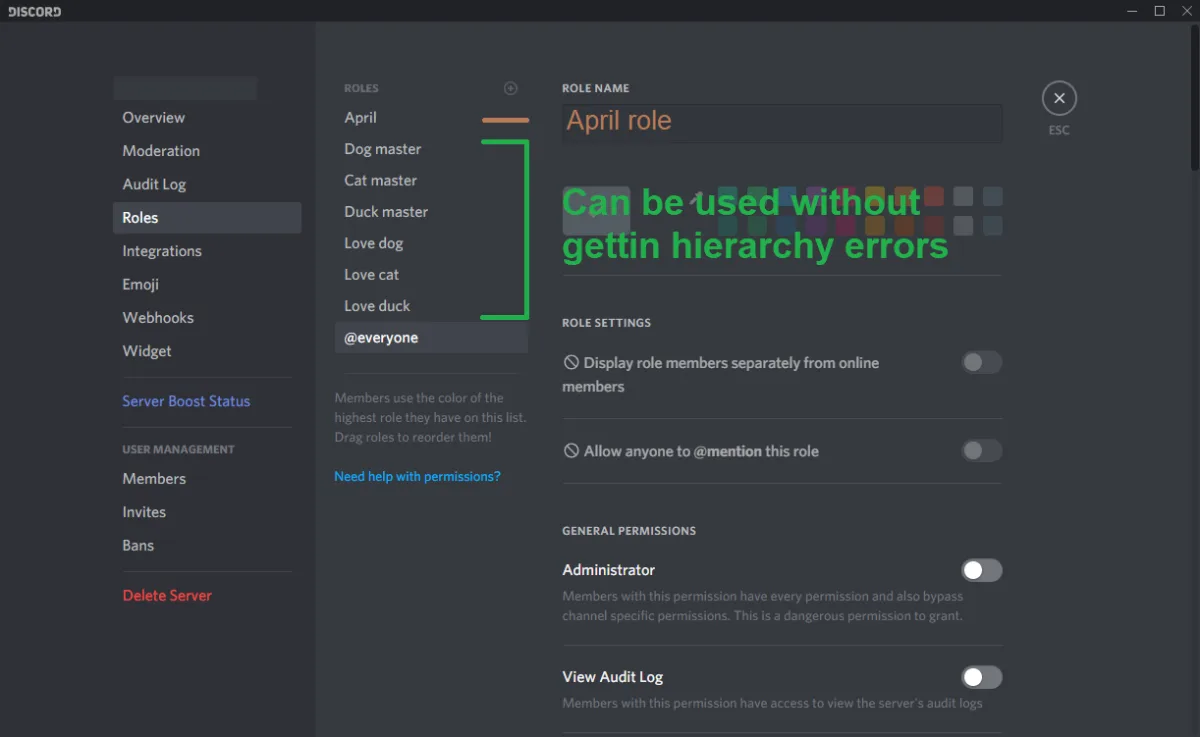 Role hierarchy fixed with April above managed roles
