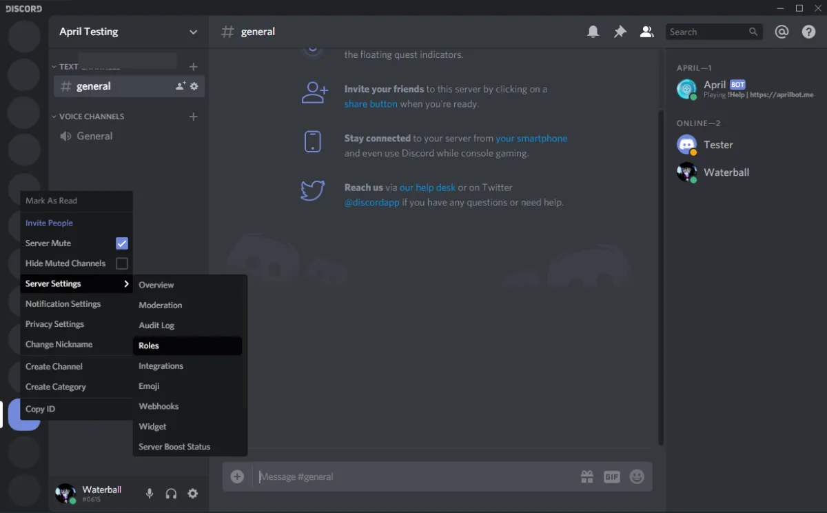 Discord server settings roles menu